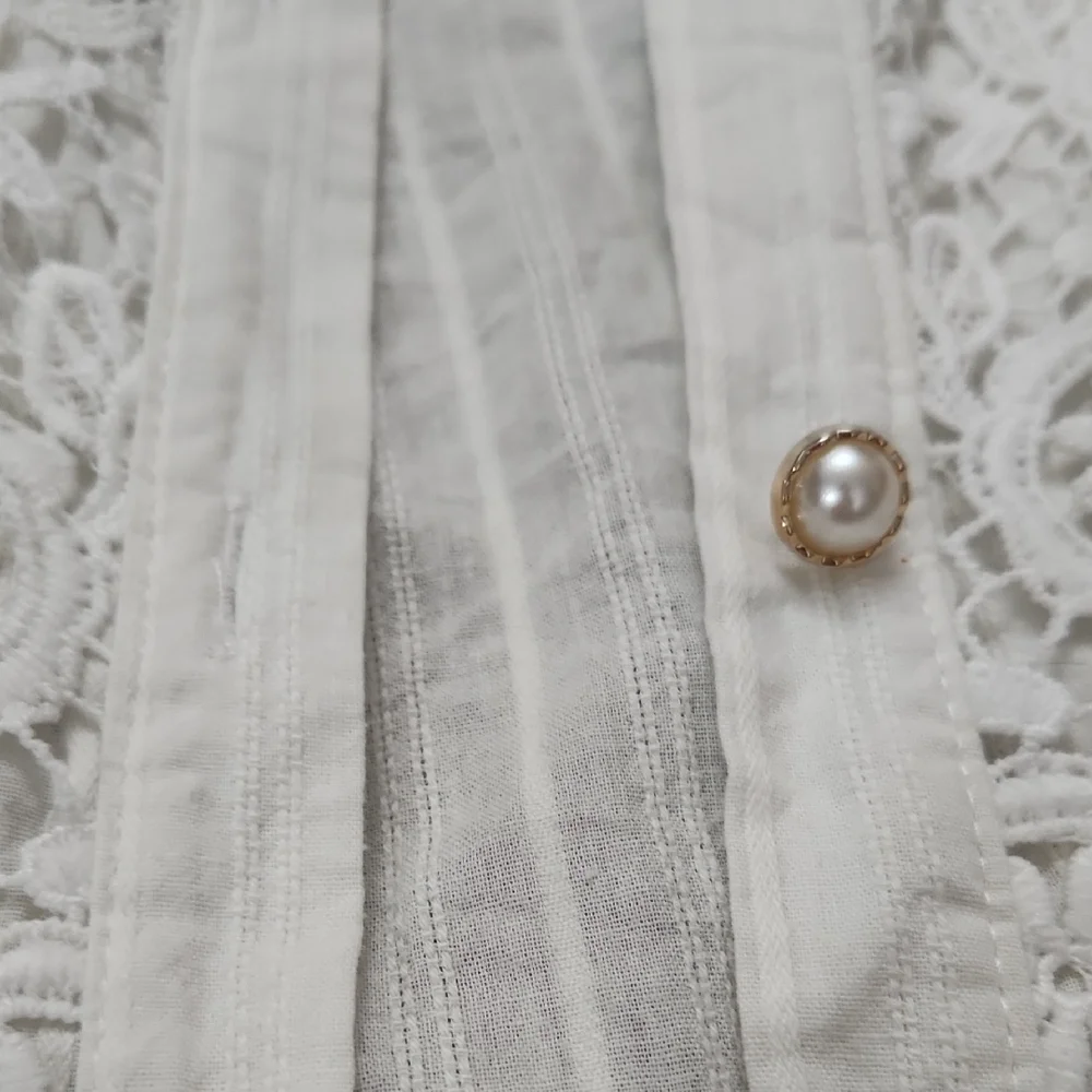 White Lace Button-Up Blouse | Size M - Picture 3 of 7